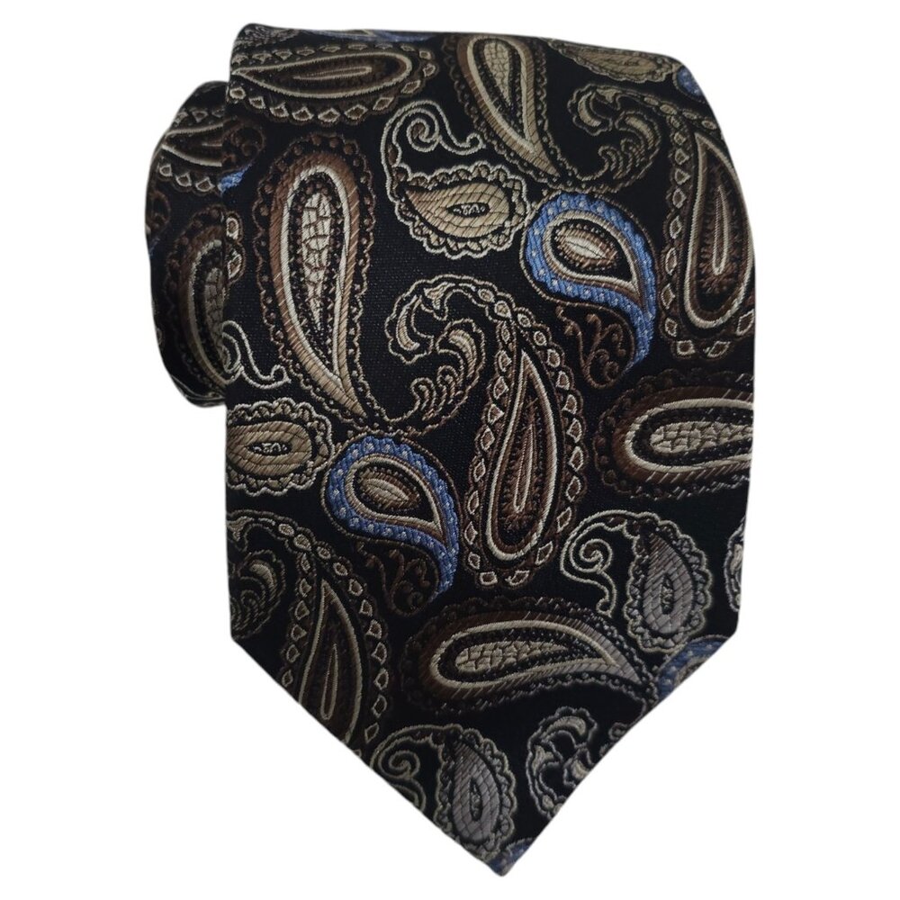 PRONTO UOMO Coutoure Mens Warehouse Silk Tie Black Silver Brown Paisley Q2
